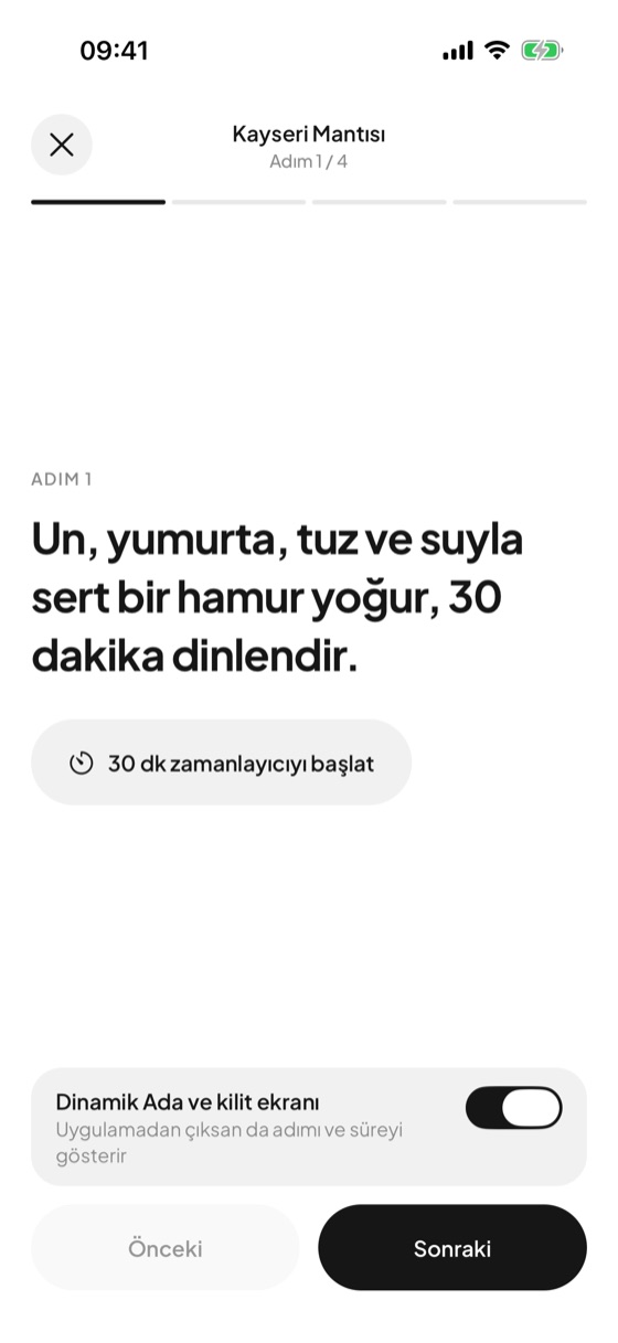 Afiyet pişirme modu: adım 1 ve zamanlayıcı